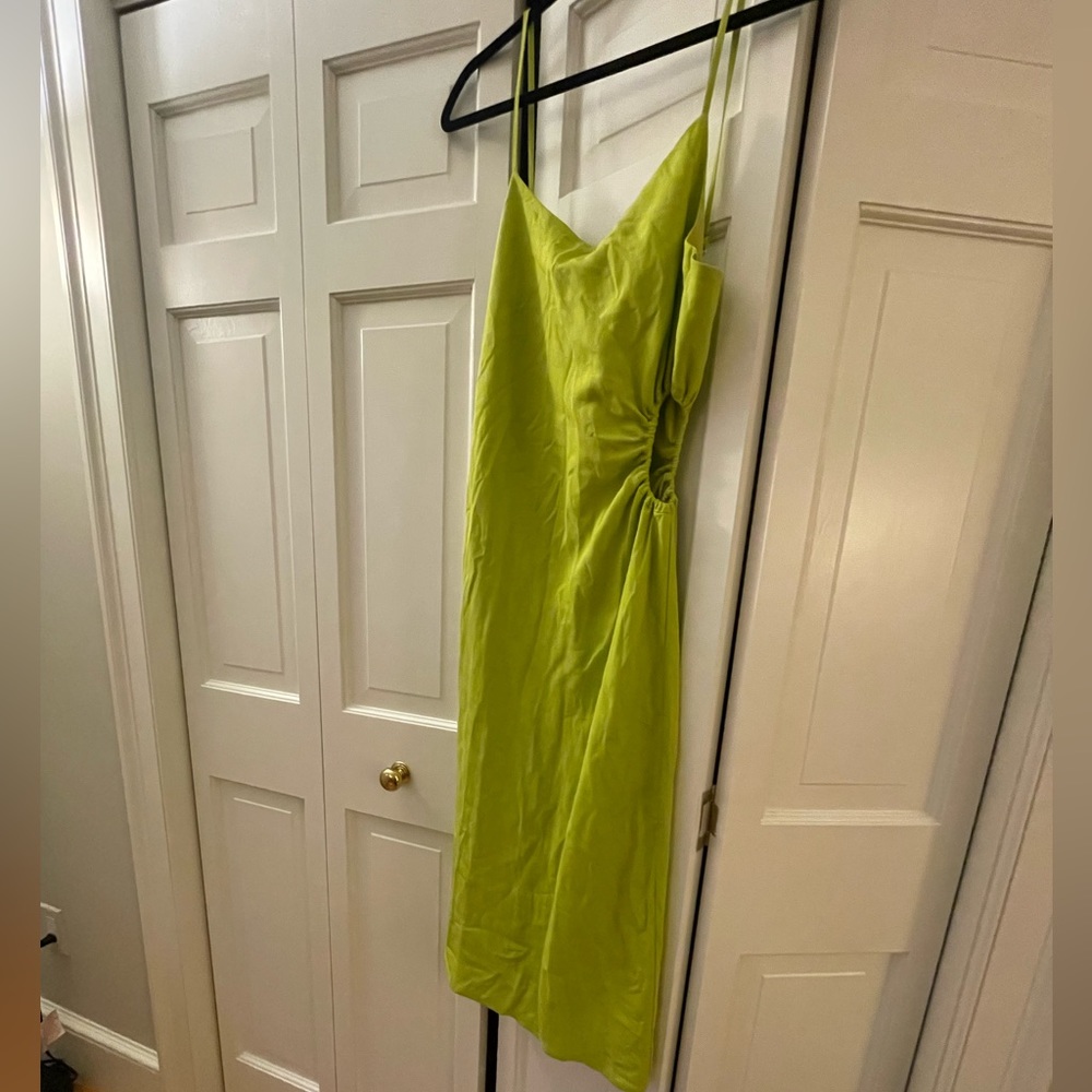 Chartreuse Green Linen Midid Dress Size Large NWT - Picture 7 of 8